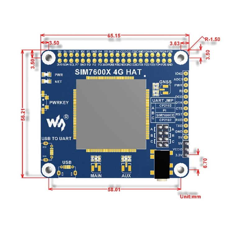 Waveshare 4G / 3G / 2G / GSM / GPRS / GNSS HAT for Raspberry Pi, LTE CAT4, for Southeast Asia, West Asia, Europe, Africa - free shipping - PMC Jewellery - Order now!