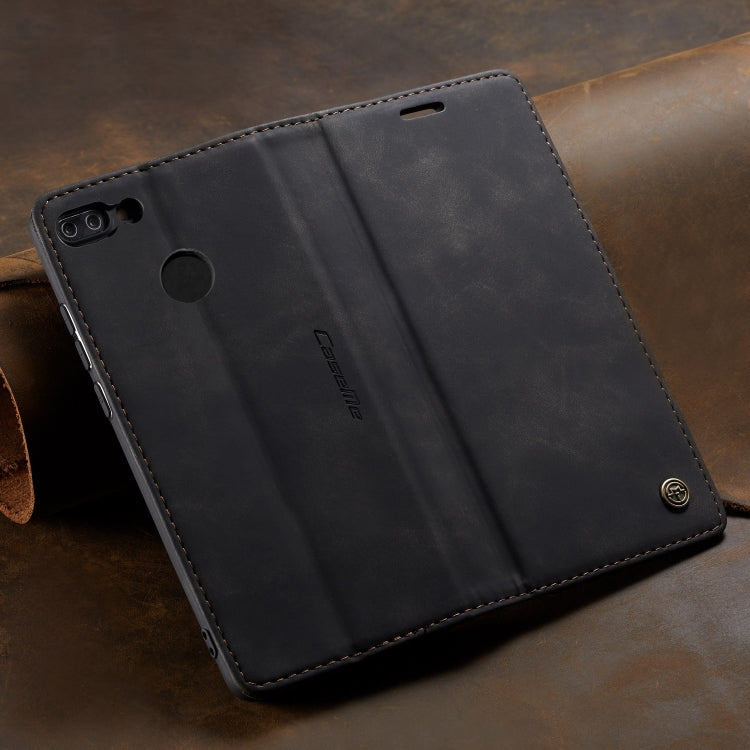 CaseMe Multifunctional Retro Frosted Horizontal Flip Leather Case for Huawei P Smart / Enjoy 7S / Honor 9 Lite, with Card Slots & Holder & Wallet(Black)