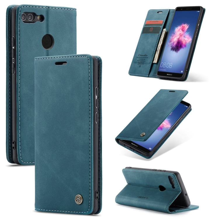 CaseMe Multifunctional Retro Frosted Horizontal Flip Leather Case for Huawei P Smart / Enjoy 7S / Honor 9 Lite, with Card Slots & Holder & Wallet(Blue)