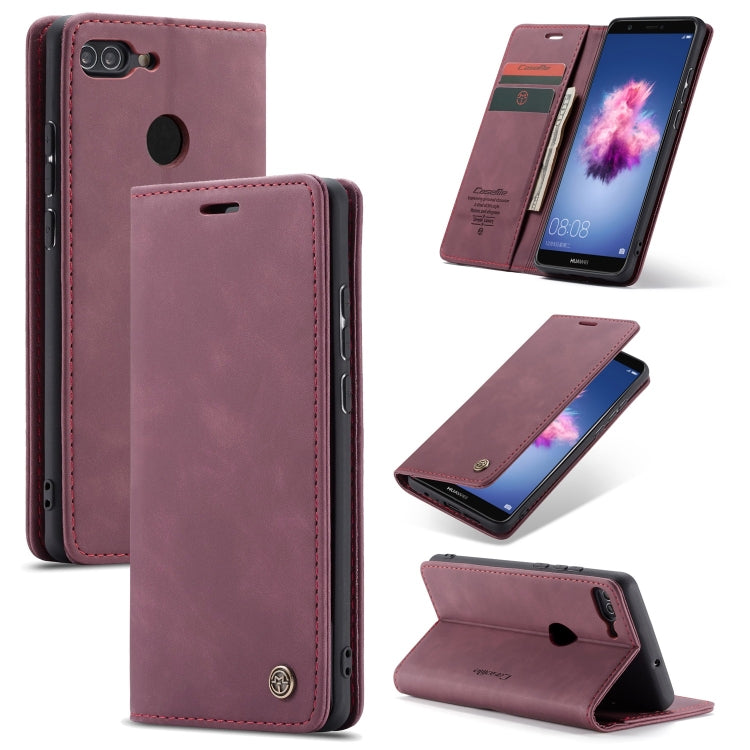 CaseMe Multifunctional Retro Frosted Horizontal Flip Leather Case for Huawei P Smart / Enjoy 7S / Honor 9 Lite, with Card Slots & Holder & Wallet(Wine Red)