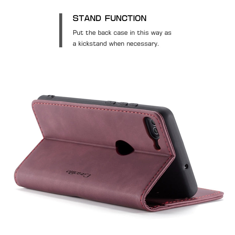 CaseMe Multifunctional Retro Frosted Horizontal Flip Leather Case for Huawei P Smart / Enjoy 7S / Honor 9 Lite, with Card Slots & Holder & Wallet(Wine Red)