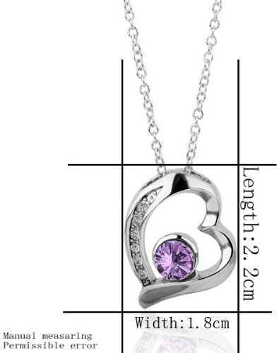 18K Gold Plated Crystal Silver Color Heart Pendant Necklace with Purple Stone - free shipping - PMC Jewellery - Order now!