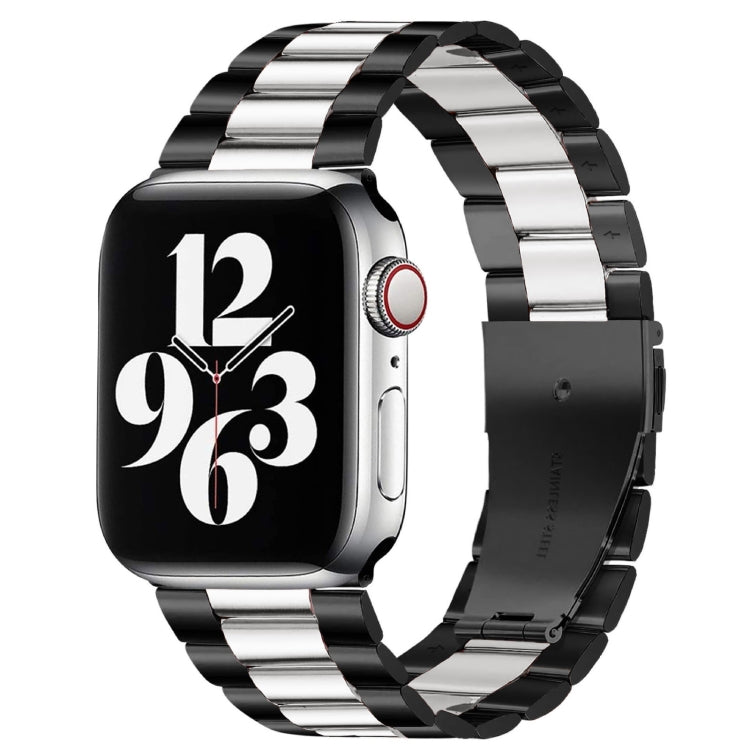 Fold Buckle 3 Beads Stainless Steel Watch Band For Apple Watch Ultra 49mm&Watch Ultra 2 49mm / Series 9&8&7 45mm / SE 3&SE 2&6&SE&5&4 44mm / 3&2&1 42mm (Black Silver)