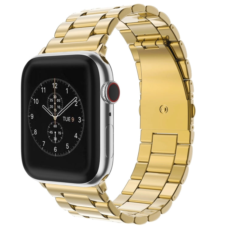 Fold Buckle 3 Beads Stainless Steel Watch Band For Apple Watch Ultra 49mm&Watch Ultra 2 49mm / Series 10 46mm / 9&8&7 45mm / SE 3&SE 2&6&SE&5&4 44mm / 3&2&1 42mm(Gold)