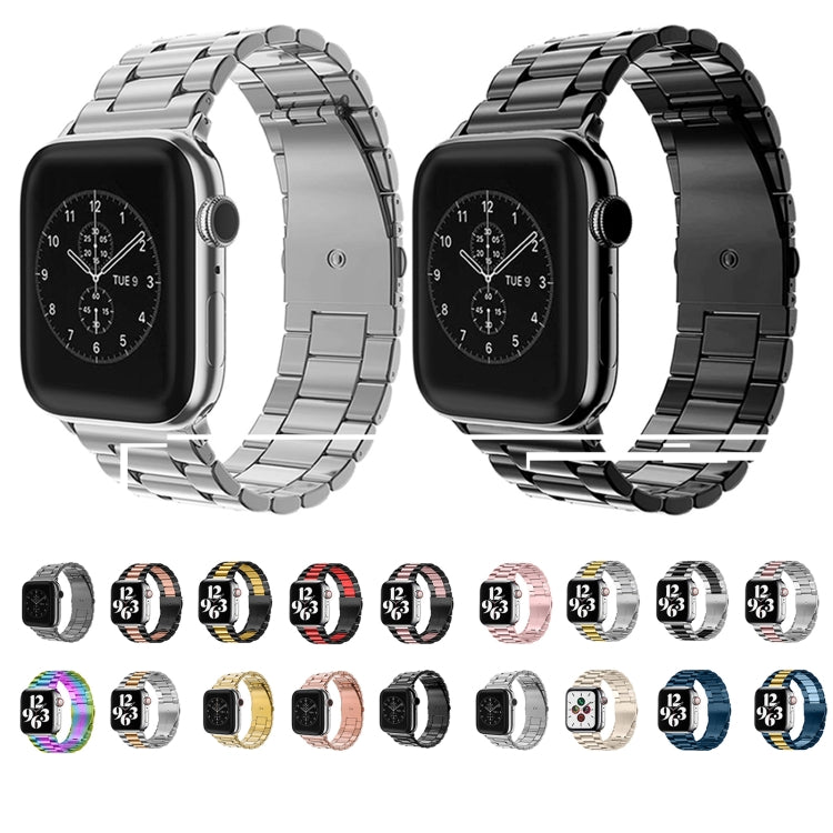 Fold Buckle 3 Beads Stainless Steel Watch Band For Apple Watch Ultra 49mm&Watch Ultra 2 49mm / Series 9&8&7 45mm / SE 3&SE 2&6&SE&5&4 44mm / 3&2&1 42mm (Black Silver)