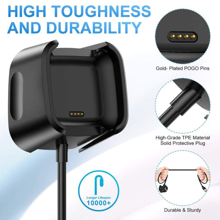 For Fitbit Versa 2 Charger Charging Dock Base Stand Holder with 1m Charging Cable(Black) - Charger by PMC Jewellery | Online Shopping South Africa | PMC Jewellery | Buy Now Pay Later Mobicred