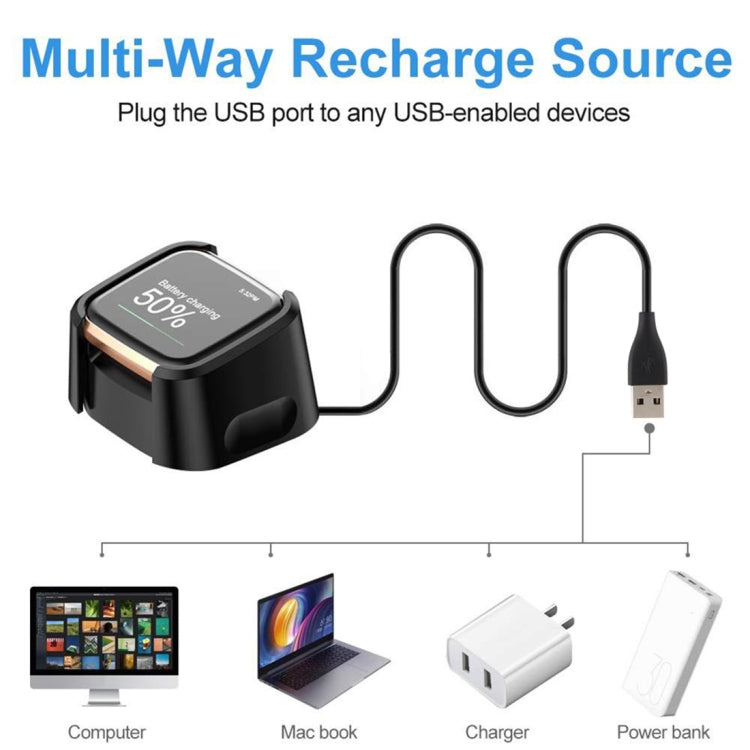 For Fitbit Versa 2 Charger Charging Dock Base Stand Holder with 1m Charging Cable(Black) - Charger by PMC Jewellery | Online Shopping South Africa | PMC Jewellery | Buy Now Pay Later Mobicred