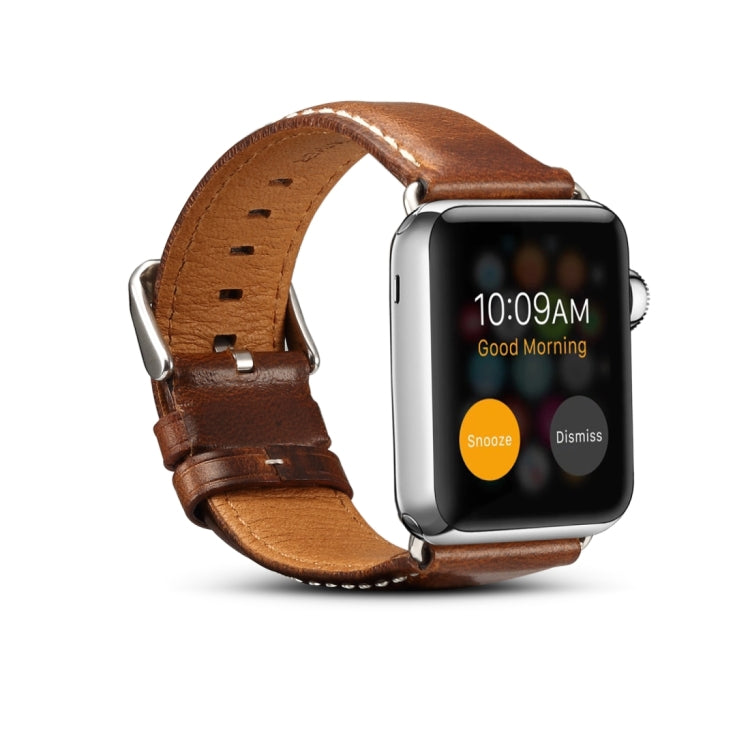 Denior Oil Wax Retro Watch Leather Watch Band for Apple Watch Series 7 41mm / 6 & SE & 5 & 4 40mm / 3 & 2 & 1 38mm (Brown)