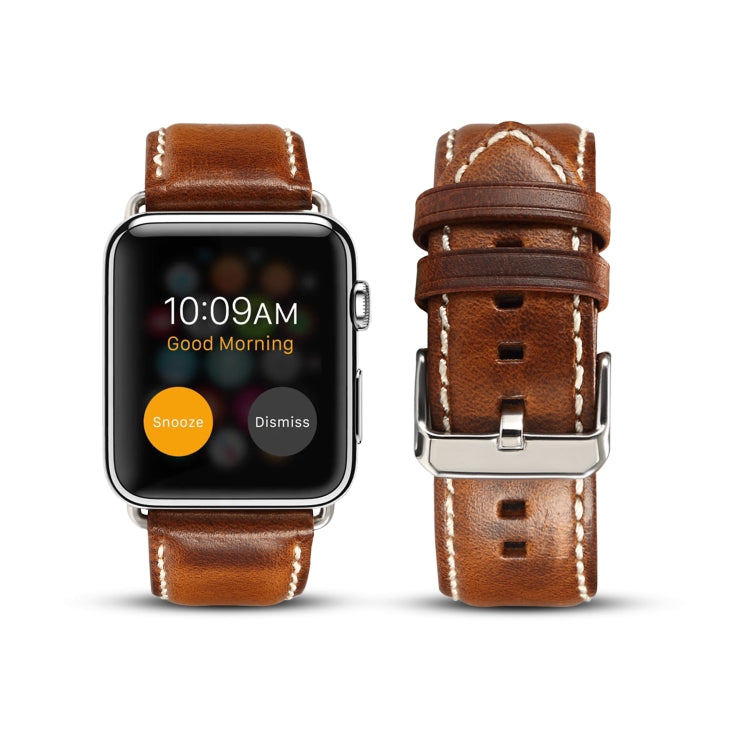 Denior Oil Wax Retro Watch Leather Watch Band for Apple Watch Series 7 41mm / 6 & SE & 5 & 4 40mm / 3 & 2 & 1 38mm (Brown)