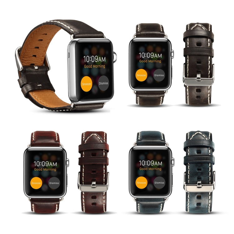 Denior Oil Wax Retro Watch Leather Watch Band for Apple Watch Series 7 41mm / 6 & SE & 5 & 4 40mm / 3 & 2 & 1 38mm (Brown)