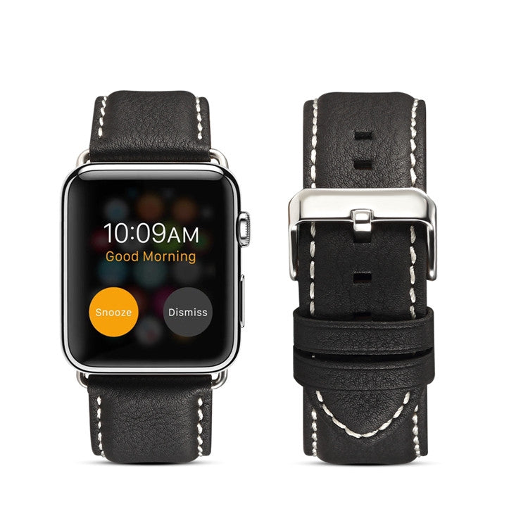 Denior Environmental Luxury Car Watch Leather Watch Band for Apple Watch Series 7 45mm / 6 & SE & 5 & 4 44mm / 3 & 2 & 1 42mm(Black)