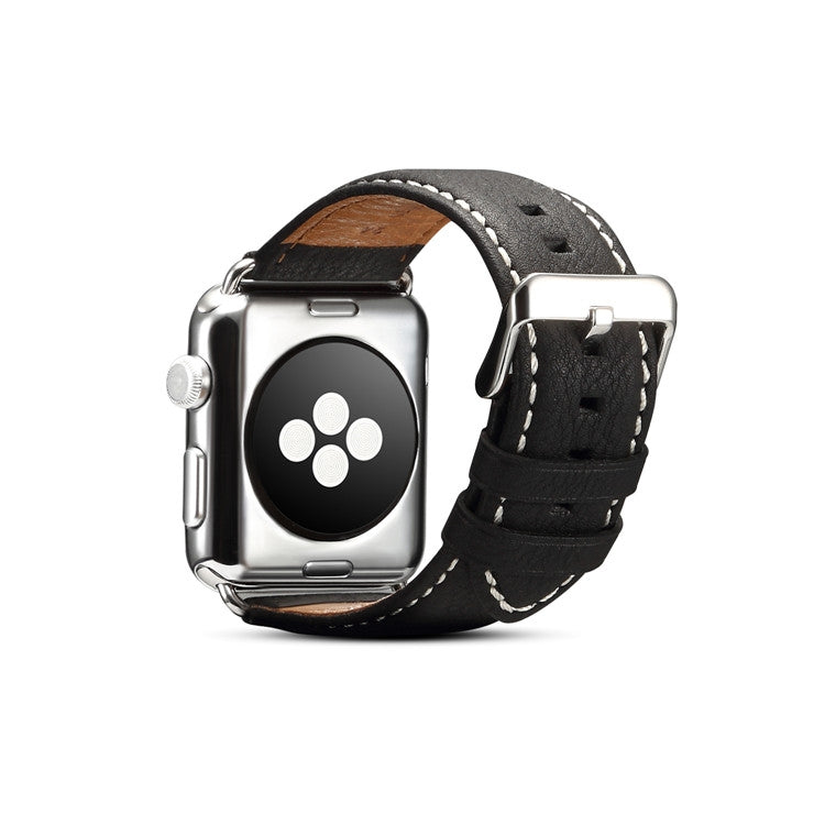 Denior Environmental Luxury Car Watch Leather Watch Band for Apple Watch Series 7 45mm / 6 & SE & 5 & 4 44mm / 3 & 2 & 1 42mm(Black)