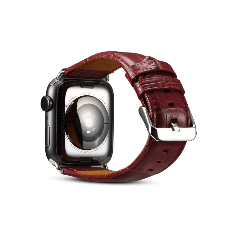 Denior Crocodile Grain Watch Cowhide Leather Watch Band for Apple Watch Ultra 49mm&Watch Ultra 2 49mm / Series 10 46mm / 9&8&7 45mm / SE 3&SE 2&6&SE&5&4 44mm / 3&2&1 42mm (Dark Red) - free shipping - PMC Jewellery - Order now!