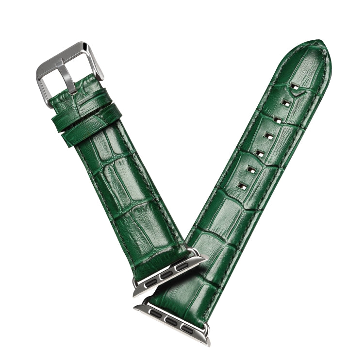 Denior Crocodile Grain Watch Cowhide Leather Watch Band for Apple Watch Series 7 41mm / 6 & SE & 5 & 4 40mm / 3 & 2 & 1 38mm (Green)