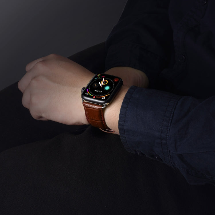 Denior Crocodile Grain Watch Cowhide Leather Watch Band for Apple Watch Series 7 41mm / 6 & SE & 5 & 4 40mm / 3 & 2 & 1 38mm (Brown) - free shipping - PMC Jewellery - Order now!