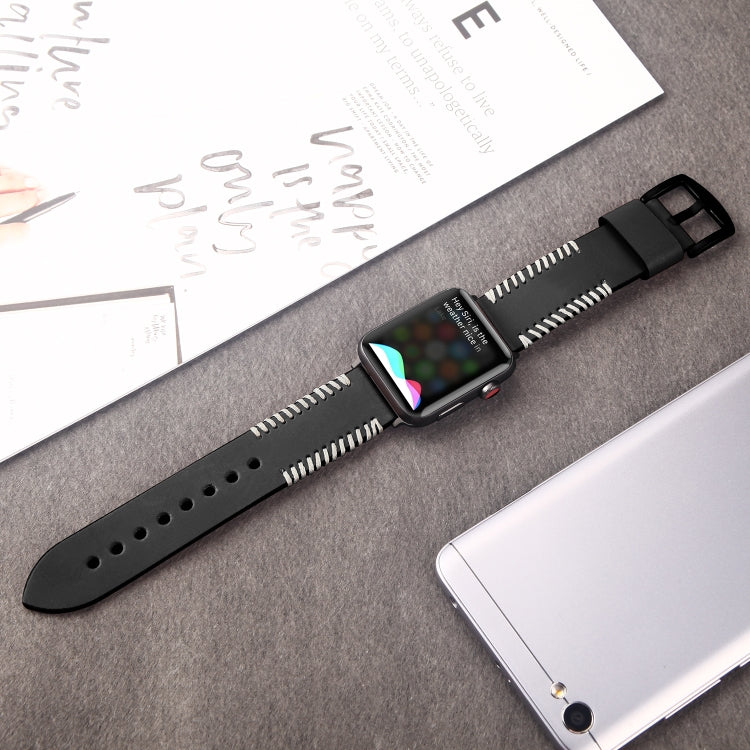 DUX DUCIS Fashion Woven Pattern Top-grain Leather Wrist Watch Band for Apple Watch Series 8&7 45mm / SE 2&6&SE&5&4 44mm / 3&2&1 42mm(Black) - Watch Bands by DUX DUCIS | Online Shopping South Africa | PMC TechLife | Buy Now Pay Later Mobicred