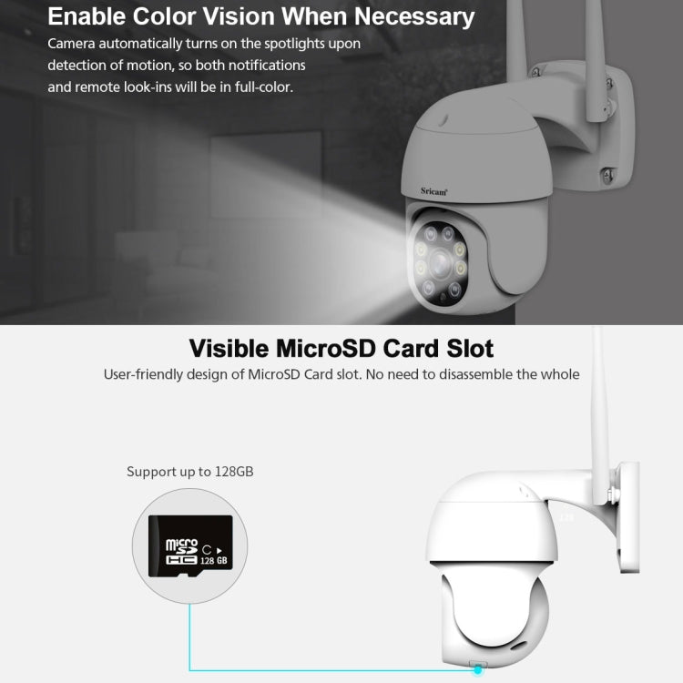 Sricam SP028 1080P HD Outdoor PTZ Camera, Support Two Way Audio / Motion Detection / Humanoid Detection / Color Night Vision / TF Card, AU Plug