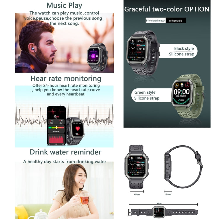 KR06 Water-resistant Pedometer Sport Smart Watch, Support Heart Rate / Blood Pressure Monitoring / BT Calling (Camouflage Black)