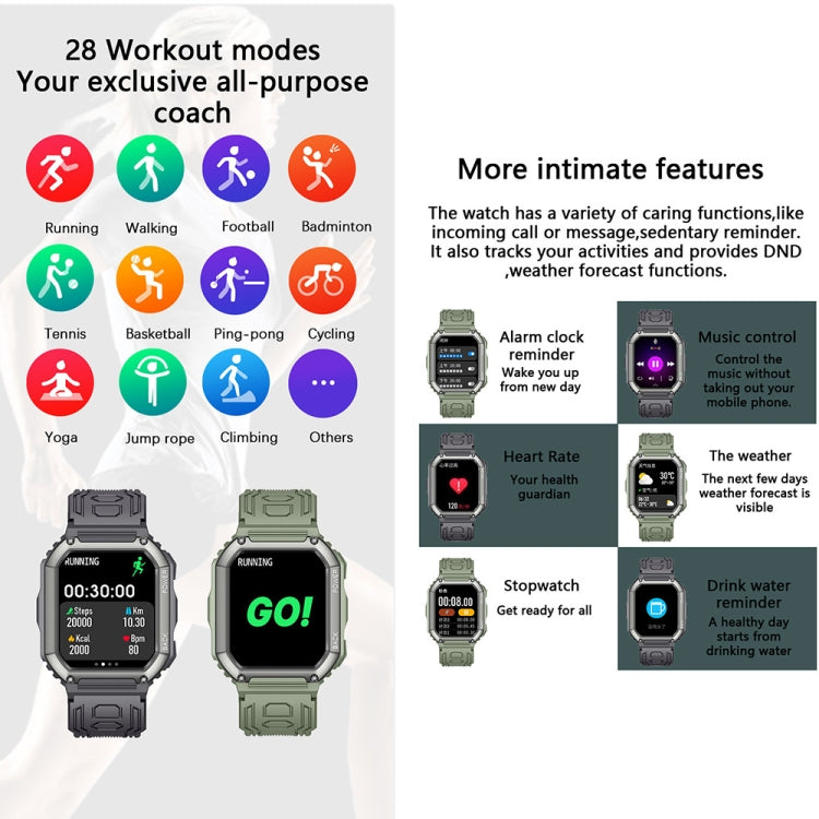KR06 Water-resistant Pedometer Sport Smart Watch, Support Heart Rate / Blood Pressure Monitoring / BT Calling (Camouflage Black)