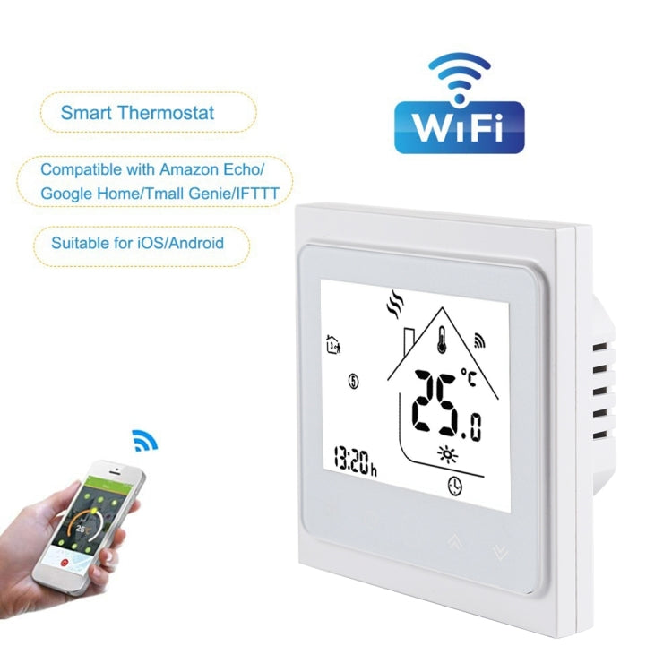 BHT-002GBLW 16A Load Electronic Heating Type LCD Digital Heating Room Thermostat with Sensor & Time Display, WiFi Control(White)