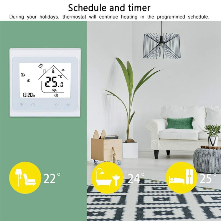 BHT-002GBLW 16A Load Electronic Heating Type LCD Digital Heating Room Thermostat with Sensor & Time Display, WiFi Control(White)