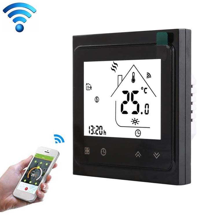 BHT-002GALW 3A Load Water Heating Type LCD Digital Heating Room Thermostat with Time Display, WiFi Control(Black)