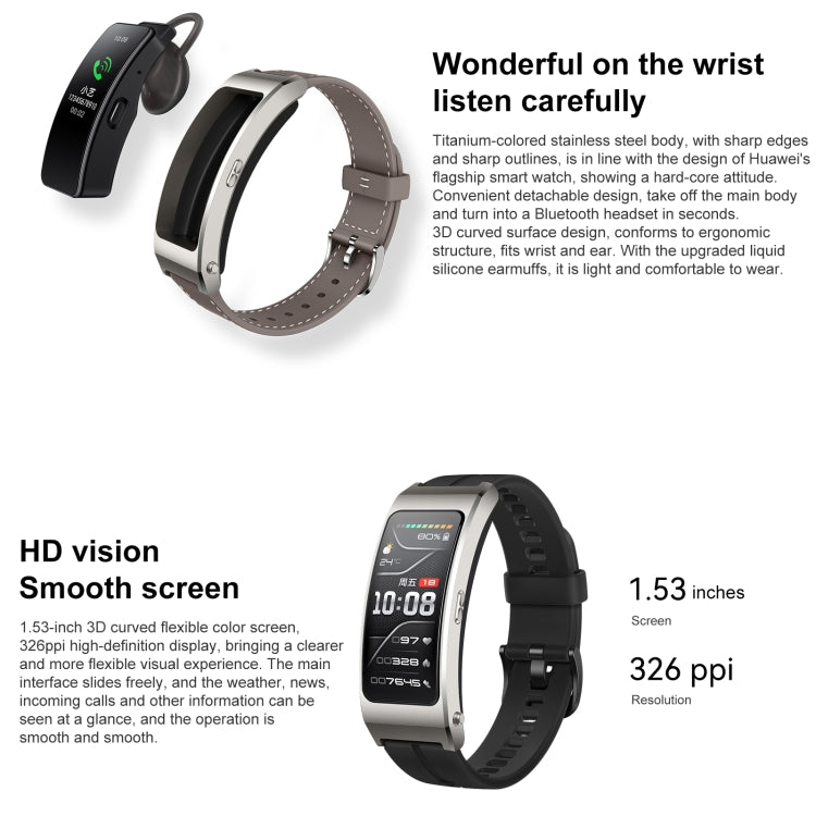 Original Huawei TalkBand B7 Smart Bracelet, 1.53 inch Screen, Support Bluetooth Call / Heart Rate / Blood Oxygen / Sleep Monitoring (Grey) - free shipping - PMC Jewellery - Order now!