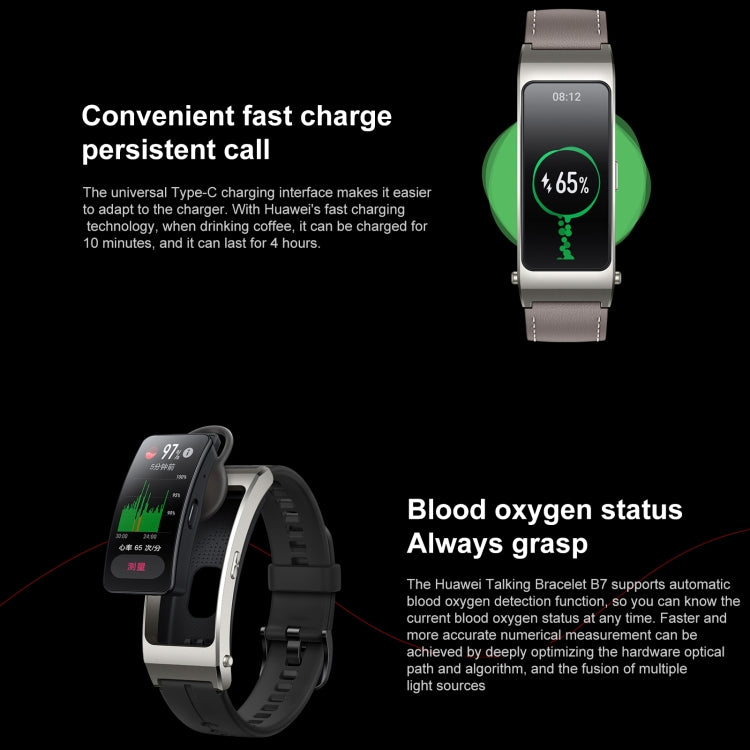 Original Huawei TalkBand B7 Smart Bracelet, 1.53 inch Screen, Support Bluetooth Call / Heart Rate / Blood Oxygen / Sleep Monitoring (Grey)