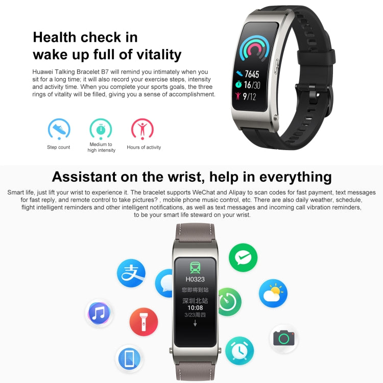 Original Huawei TalkBand B7 Smart Bracelet, 1.53 inch Screen, Support Bluetooth Call / Heart Rate / Blood Oxygen / Sleep Monitoring (Grey) - free shipping - PMC TechLife - Order now!