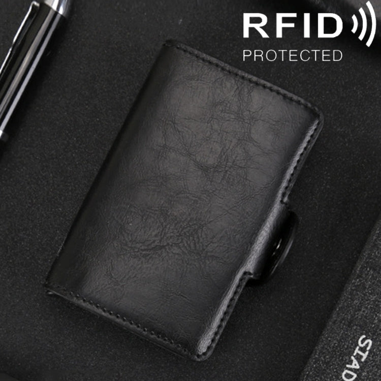X-7 Antimagnetic RFID Multi-functional Aluminum Crazy Horse Texture Leather Card Bag Wallet(Black)