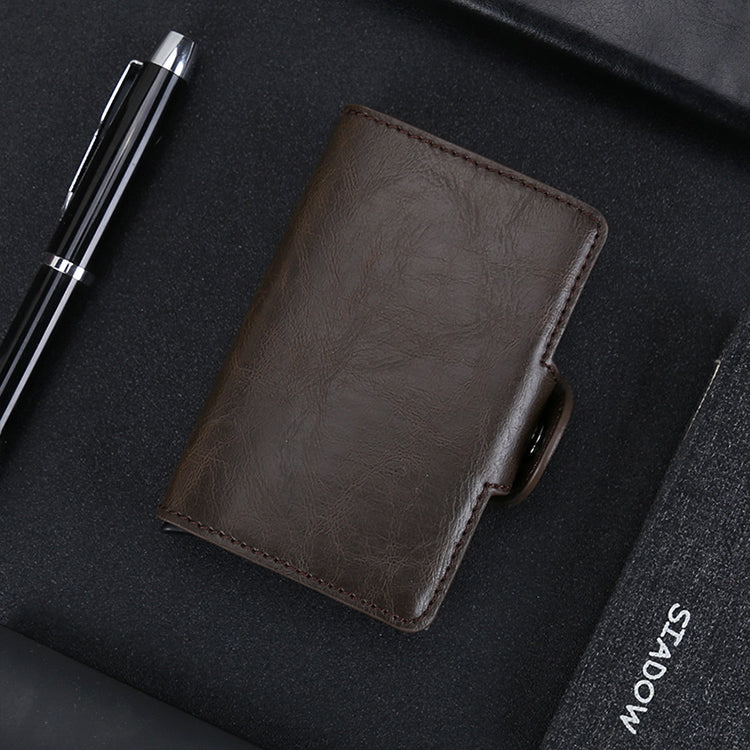 X-7 Antimagnetic RFID Multi-functional Aluminum Crazy Horse Texture Leather Card Bag Wallet(Coffee)
