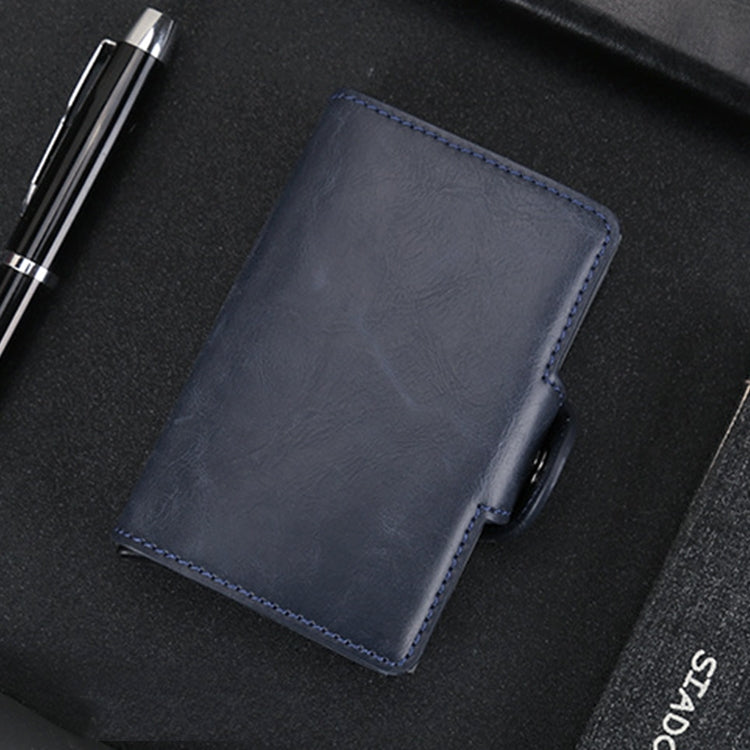 X-7 Antimagnetic RFID Multi-functional Aluminum Crazy Horse Texture Leather Card Bag Wallet(Dark Blue)
