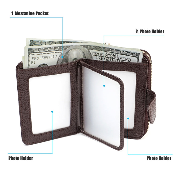 KB192 Buckle Zipper Cowhide Leather Organ Shape Multiple Card Slots Anti-magnetic RFID Wallet Clutch Bag for Men(Black)