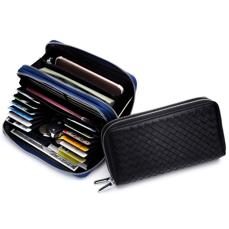 Sheepskin Weave Double Zipper Large Capacity Multiple-Card RFID Anti-Theft Wallet Bag (Black)