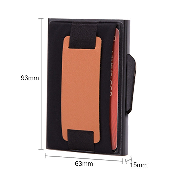X-32C Automatically Pop-up Card Type Anti-magnetic RFID Anti-theft Men Aluminum Alloy B Dial Button Elastic Bag Wallet with PU Leather Strap(Black)