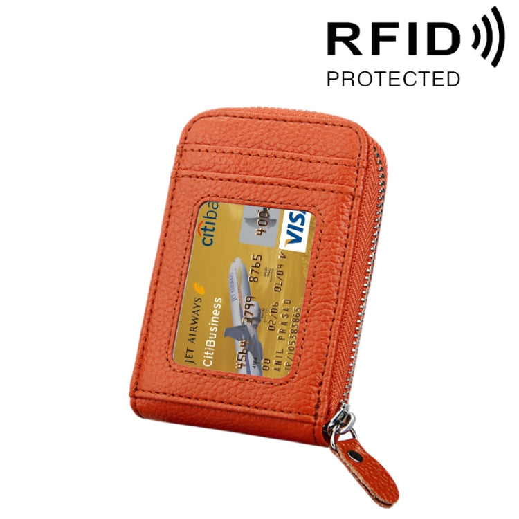 Genuine Cowhide Leather Solid Color Zipper Vertical Card Holder Wallet RFID Blocking Card Bag Protect Case with 12 Card Slots, Size: 11.5*7.5cm(Brown)