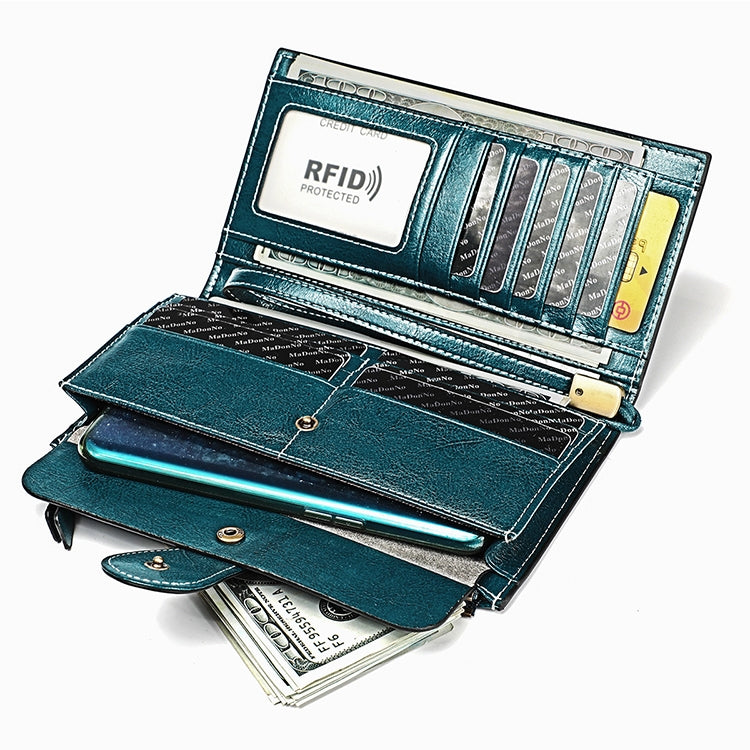3526 Vintage Oil Wax Texture Large Capacity Long Multi-function Anti-magnetic RFID Wallet Clutch for Ladies (Brown)