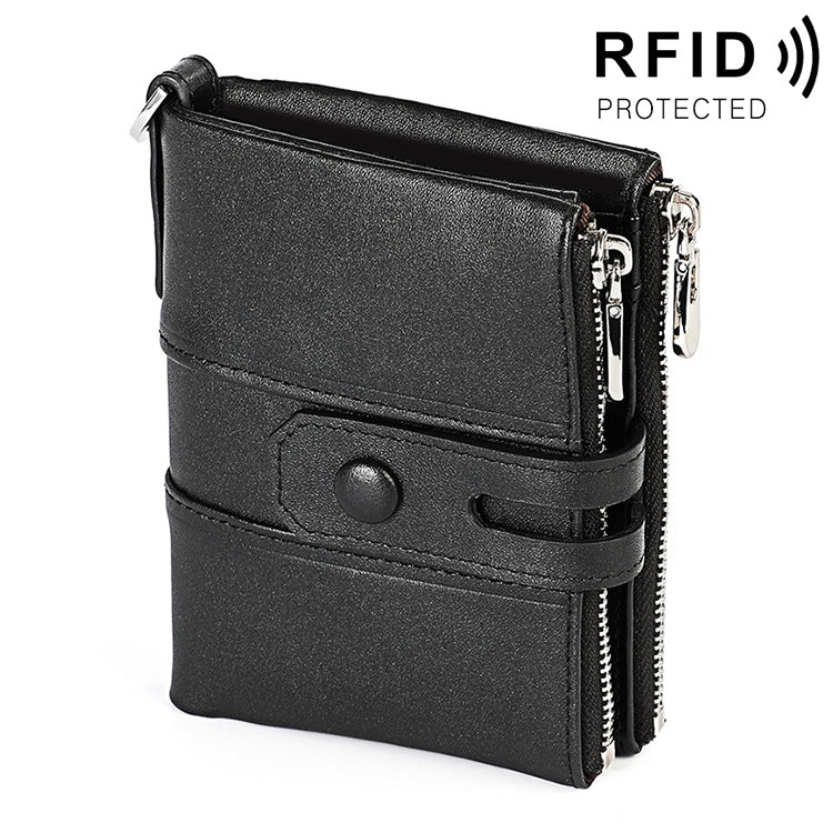 3529 Retro Crazy Horse Texture Double Zipper Anti-magnetic RFID Wallet for Man with Card Slots (Black)