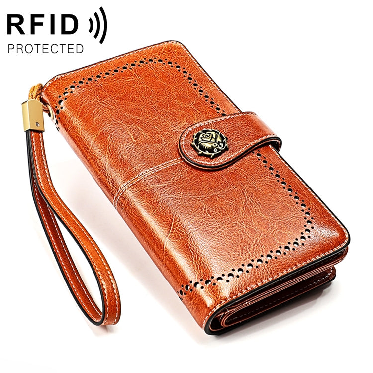3556 Large Capacity Long Multi-function Anti-magnetic RFID Wallet Clutch for Ladies with Card Slots (Brown)