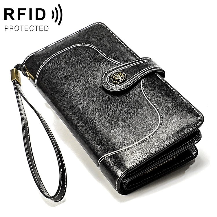 3555 Large Capacity Long Multi-function Anti-magnetic RFID Wallet Clutch for Ladies with Card Slots (Black)
