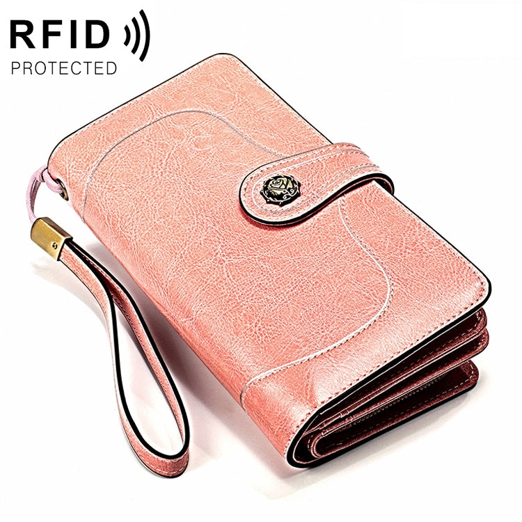 3555 Large Capacity Long Multi-function Anti-magnetic RFID Wallet Clutch for Ladies with Card Slots (Pink)