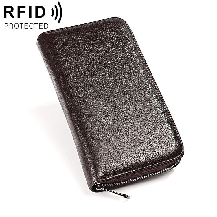 KB196 Top-grain Leather Large Capacity Multi-function 36-Bit Anti-magnetic RFID Organ Card Package Wallet(Coffee)
