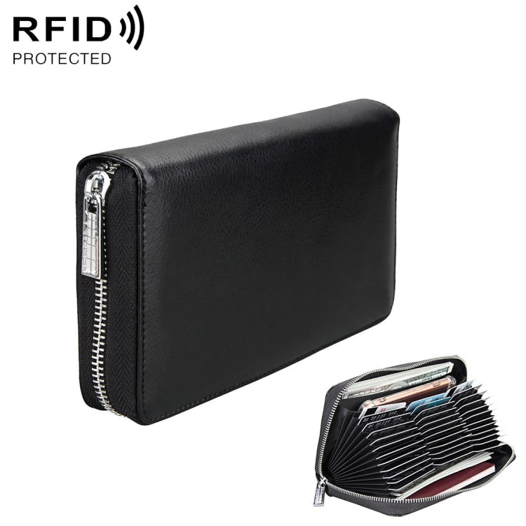Antimagnetic RFID Large Capacity Long Style Genuine Leather Passport Package / Multifunctional and Many Card Slots Card Package(Black)