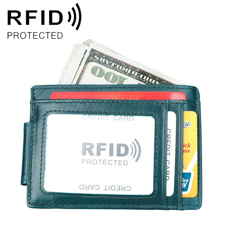KB80 Antimagnetic RFID Crazy Horse Texture Oil Wax Leather Card Holder Wallet Billfold for Men and Women (Blue)