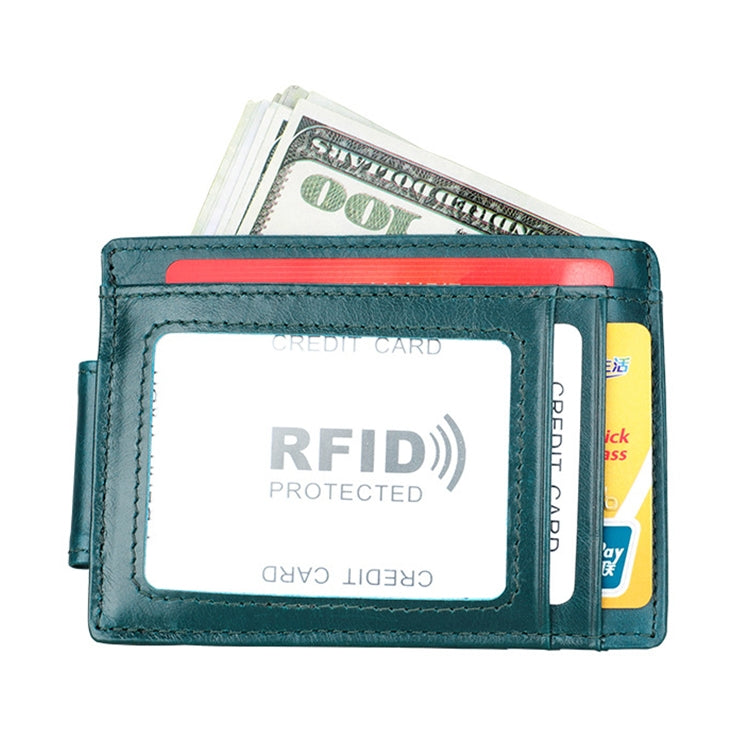 KB80 Antimagnetic RFID Crazy Horse Texture Oil Wax Leather Card Holder Wallet Billfold for Men and Women (Blue)