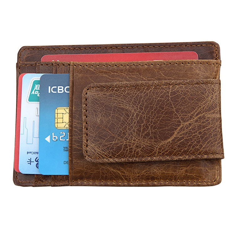 KB80 Antimagnetic RFID Crazy Horse Texture Oil Wax Leather Card Holder Wallet Billfold for Men and Women (Yellowish-brown)
