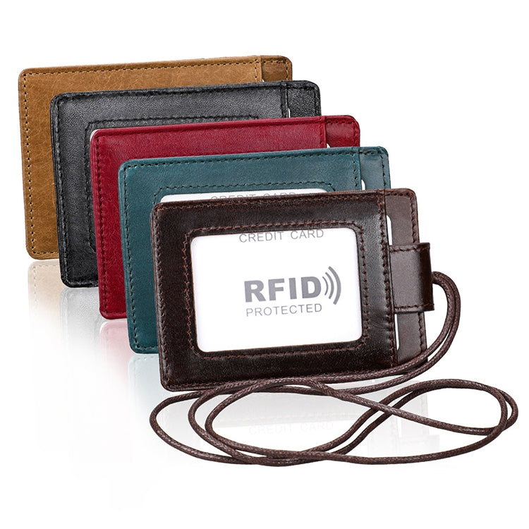 KB153 Antimagnetic RFID Leather Card Holder ID Card Badge with Lanyard(Blue)