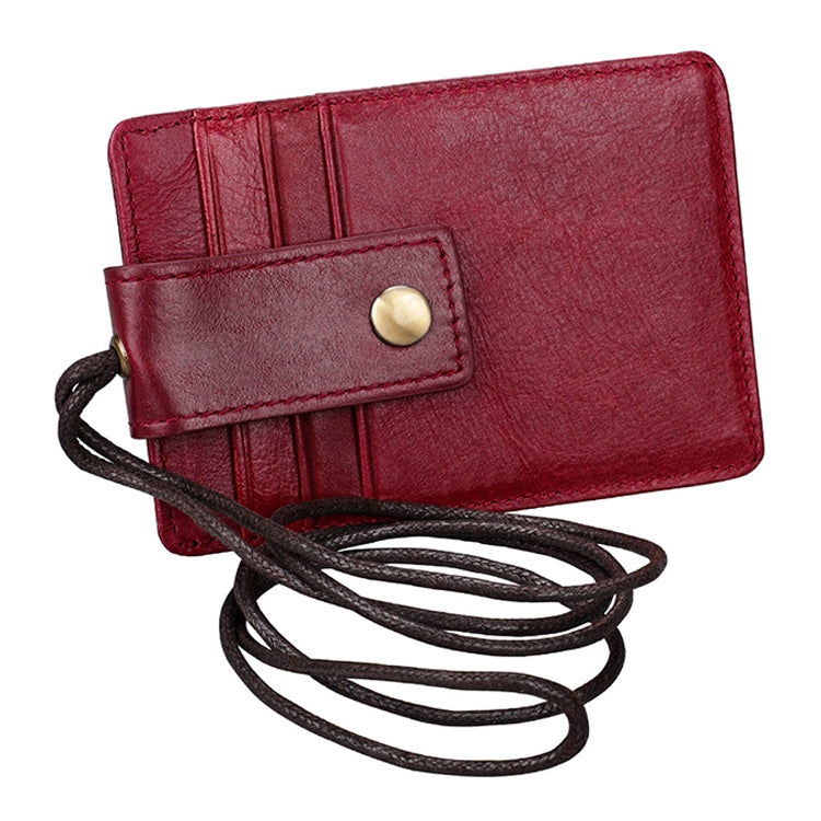 KB153 Antimagnetic RFID Leather Card Holder ID Card Badge with Lanyard(Red)