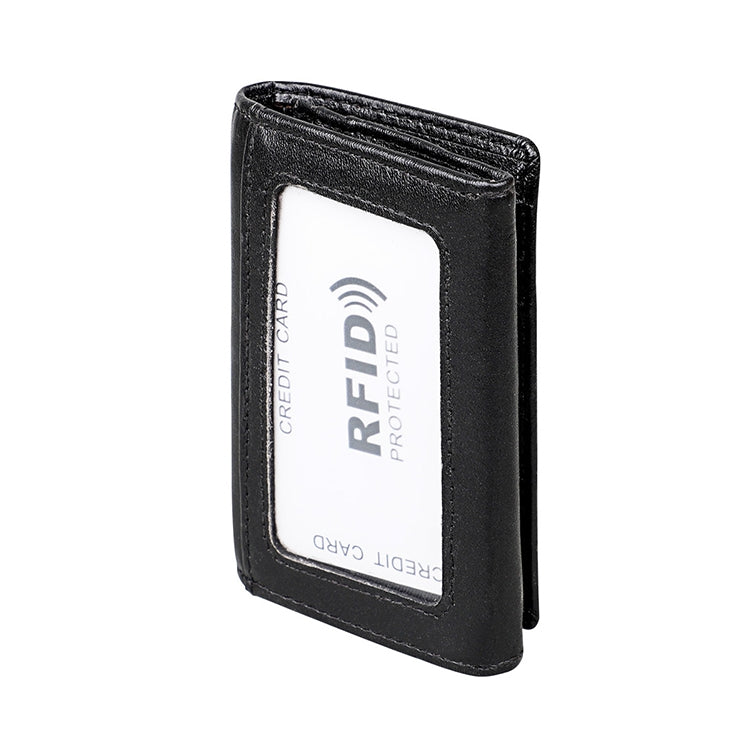 KB171 Antimagnetic RFID Crazy Horse Texture Leather Card Holder Wallet for Men and Women(Black)