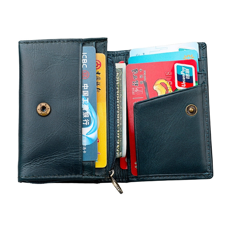 KB171 Antimagnetic RFID Crazy Horse Texture Leather Card Holder Wallet for Men and Women(Blue)